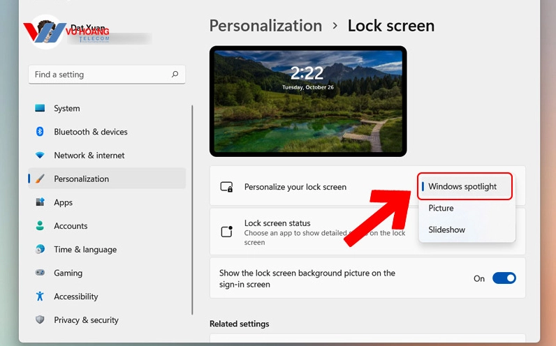Tính năng Windows Spotlight cho hình nền khóa tự động trên Windows 11