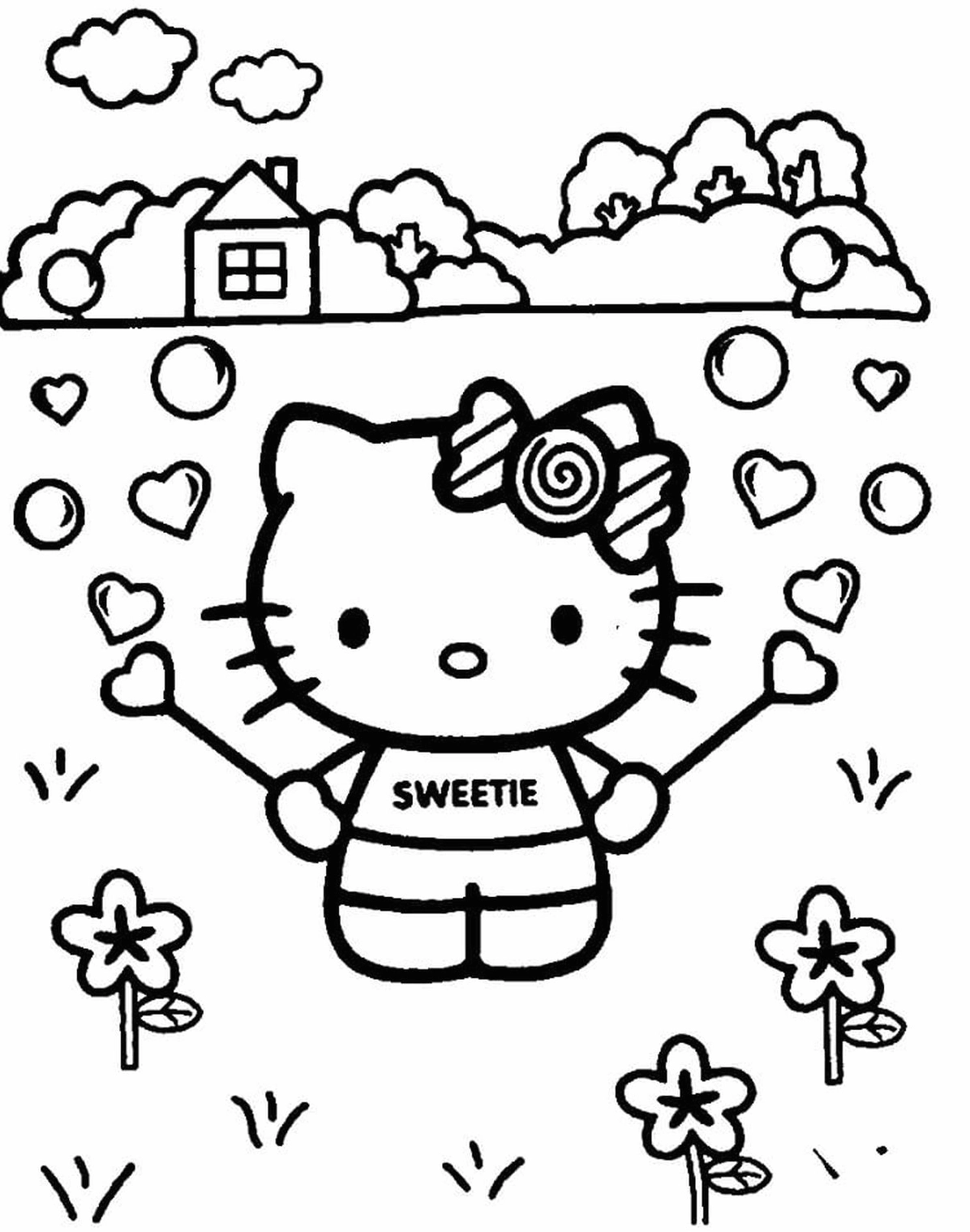 Bộ Sưu Tập Ảnh Hello Kitty Tô Màu Cực Độc và Đáng Yêu 4 tranh tô màu hello kitty cho bé đang chơi đùa vui vẻ