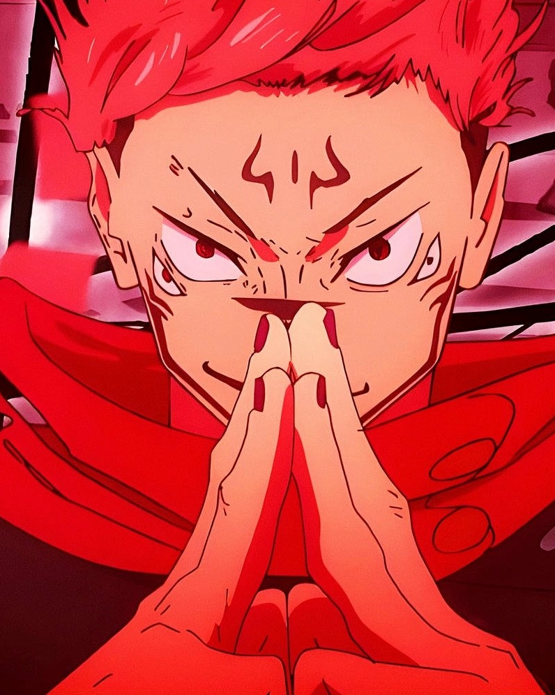 Ảnh anime Sukuna kết ấn bành trướng lãnh địa nền màu đỏ