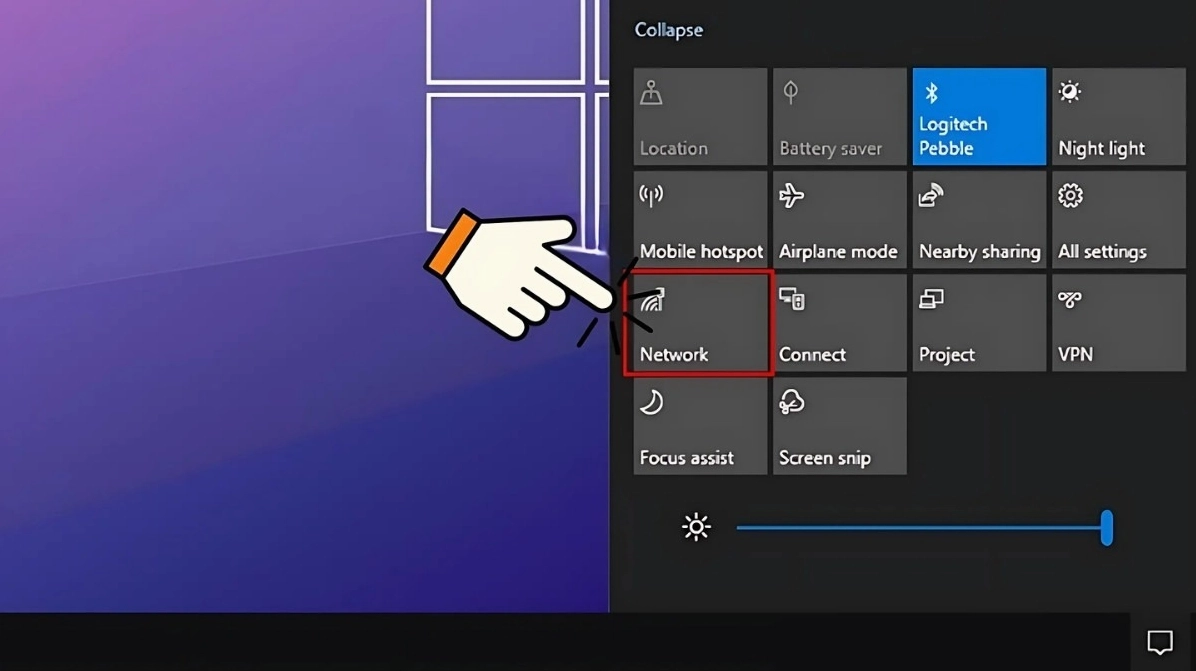 Bấm chọn biểu tượng quả địa cầu để khôi phục lại bảng điều khiển mạng