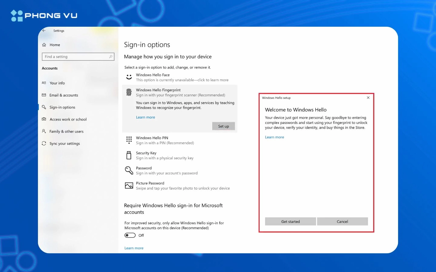 Bấm vào nút Get Started màu xám để tiếp tục quá trình