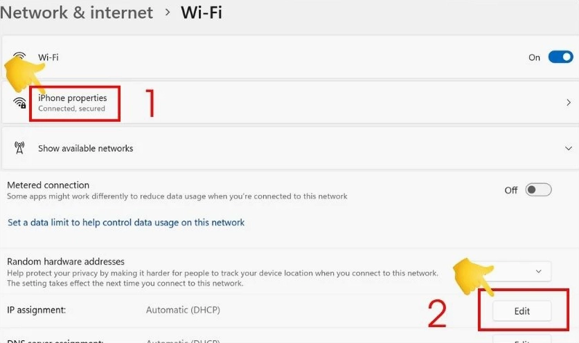 Hướng dẫn chi tiết cách truyền dữ liệu giữa 2 máy tính laptop hiệu quả nhất 20 Bấm vào nút lệnh Edit của mục IP Assignment