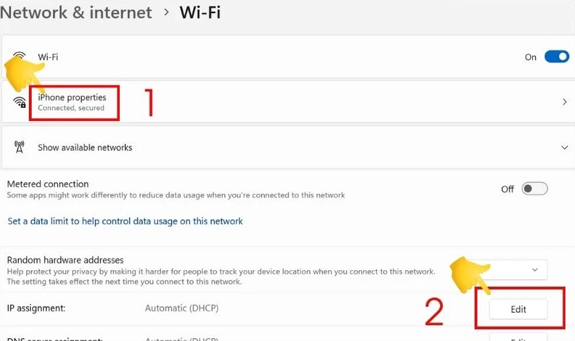Bấm vào nút lệnh Edit của mục IP Assignment