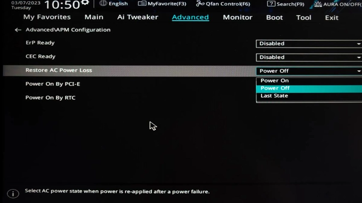 Bạn đặt lại giá trị thành Power On