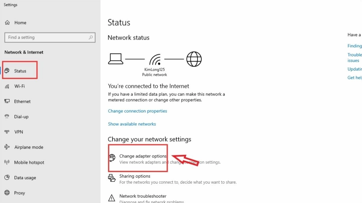 Bạn hãy click vào Change adapter options