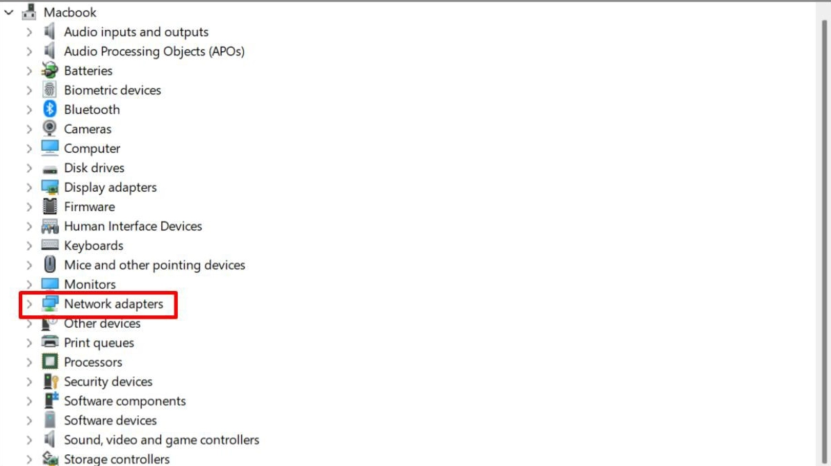 Bạn mở Device Manager và mở rộng mục Network adapters