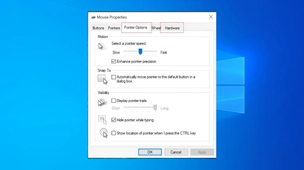 Bảng thông số tùy chỉnh tốc độ cuộn trang và tốc độ di chuyển con trỏ