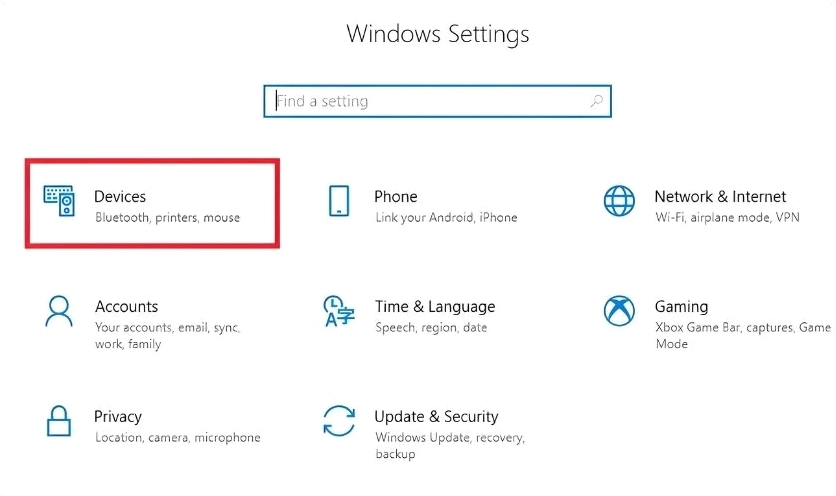 Bật chuột cảm ứng qua mục Bluetooth & Devices