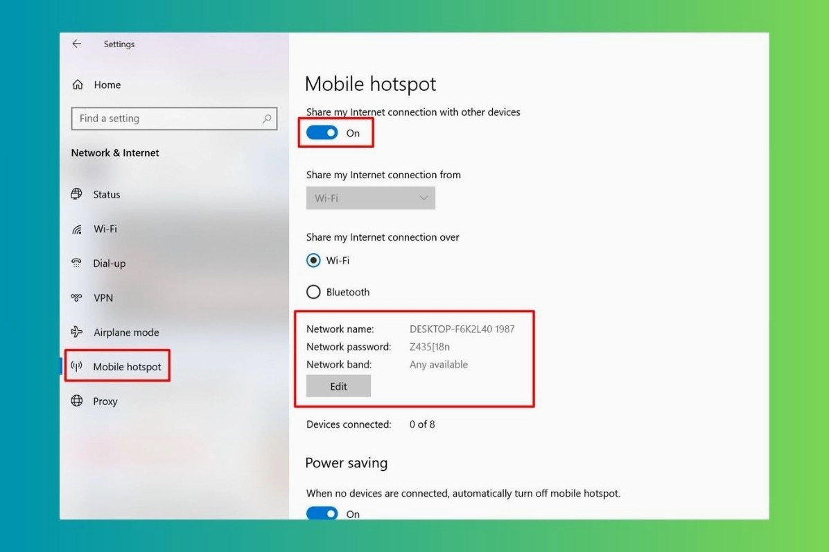 Bật công tắc Điểm phát Wifi