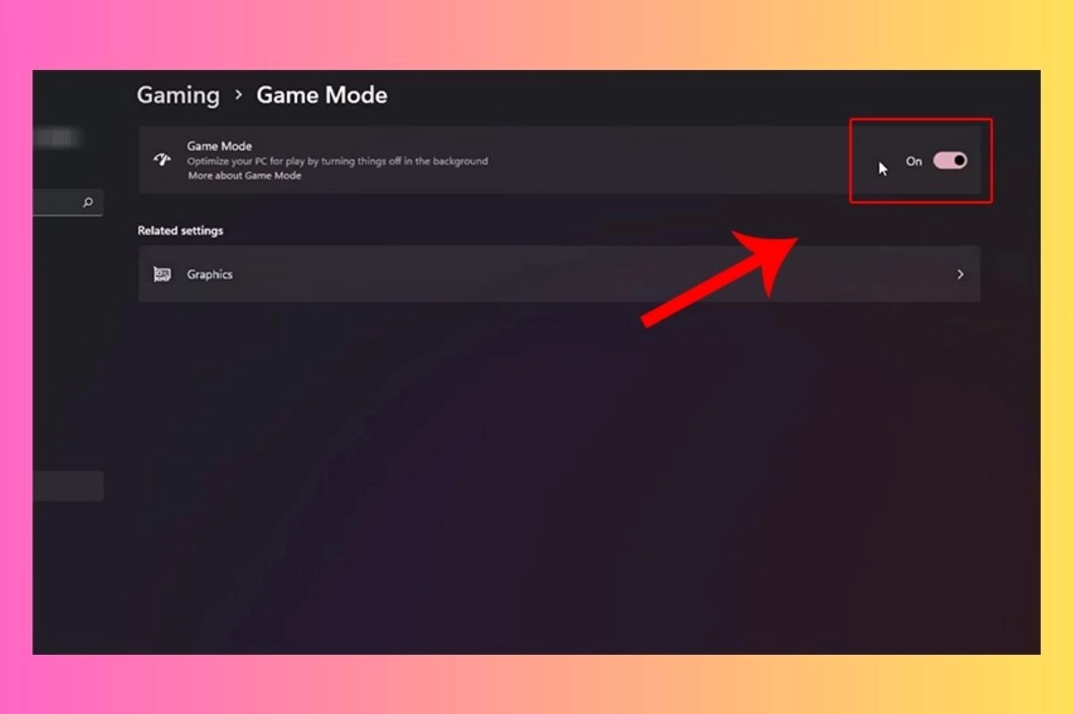 Bật tính năng Game Mode trong cài đặt Windows để tối ưu hóa hệ thống cho việc chơi game