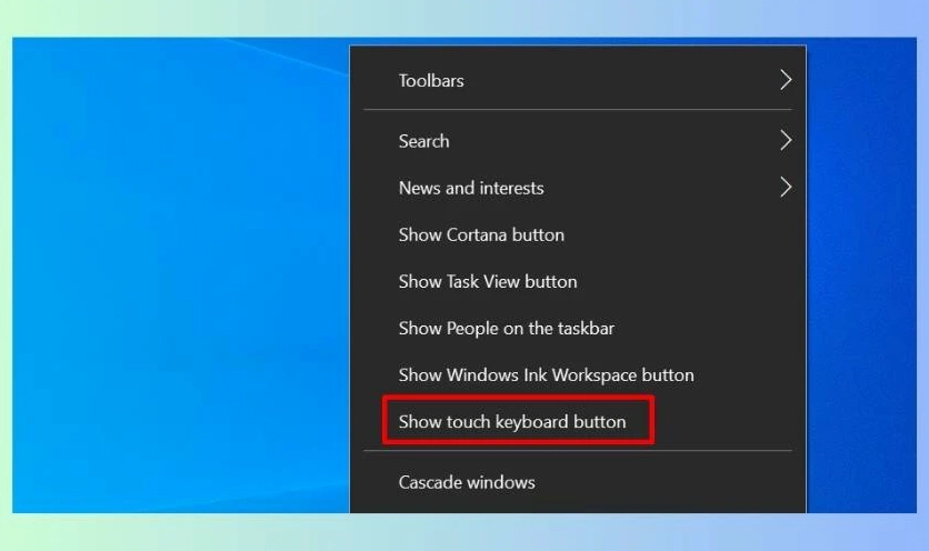 Biểu tượng bàn phím ảo trên thanh Taskbar Windows
