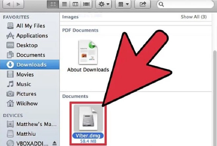 Biểu tượng file cài đặt Viber định dạng dmg nằm trong thư mục tải xuống của máy Mac