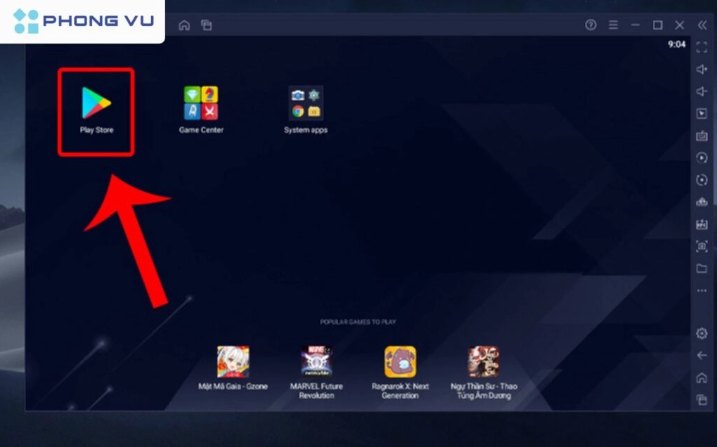 Biểu tượng ứng dụng Google Play Store trên màn hình Bluestacks