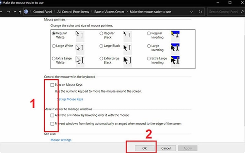 Bỏ chọn các tính năng trợ năng gây nhiễu bàn phím