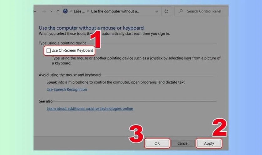Hướng dẫn chi tiết cách bật bàn phím ảo trên laptop cực đơn giản 34 Bỏ chọn mục Use On-Screen Keyboard