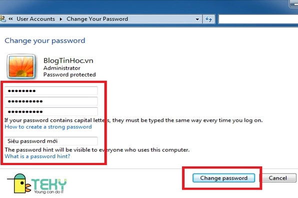 Hướng dẫn chi tiết cách cài pass laptop bảo mật dữ liệu an toàn tuyệt đối năm 2026 25 Bước 2 và Bước 3 Cách thay đổi mật khẩu cho Windows 7