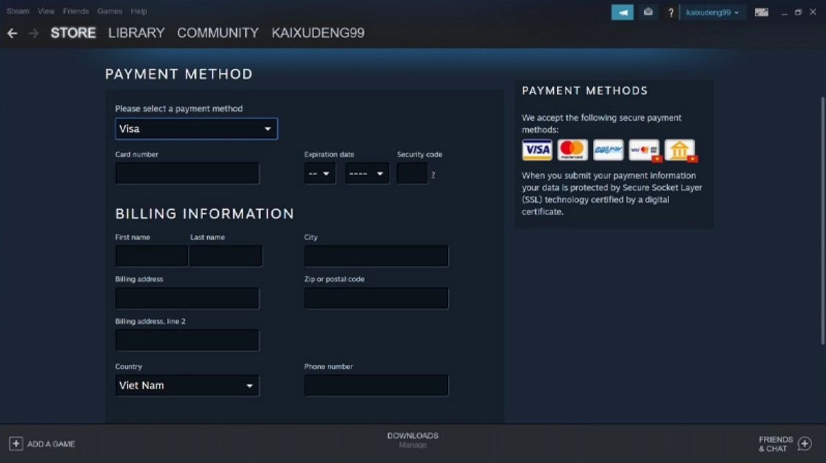 Bước xác nhận thanh toán đơn hàng mua game trên Steam