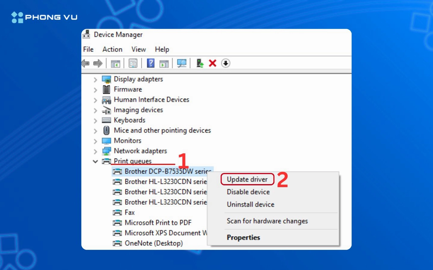 Các bước chi tiết để sửa lỗi driver máy in không khả dụng