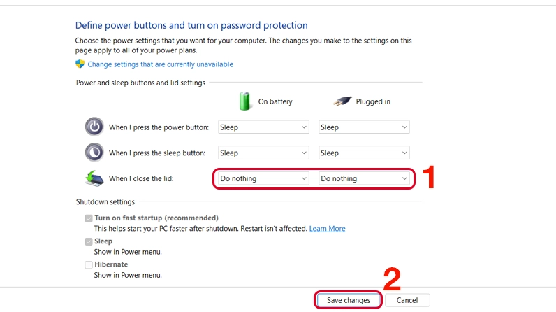 Các bước hoàn tất cài đặt chế độ tắt máy