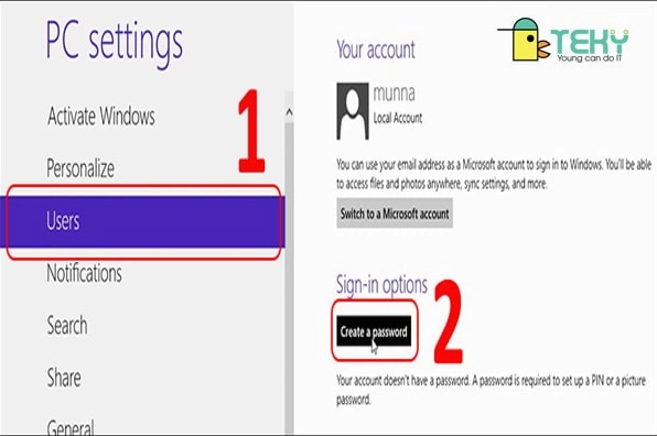 Hướng dẫn chi tiết cách cài pass laptop bảo mật dữ liệu an toàn tuyệt đối năm 2026 14 Cách cài mật khẩu cho Windows 8.1 Bước 2.1