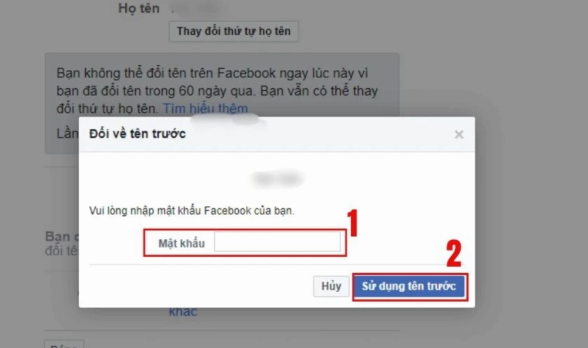 Cách đổi tên Facebook khi chưa đủ 60 ngày - Sử dụng lại tên trước đây