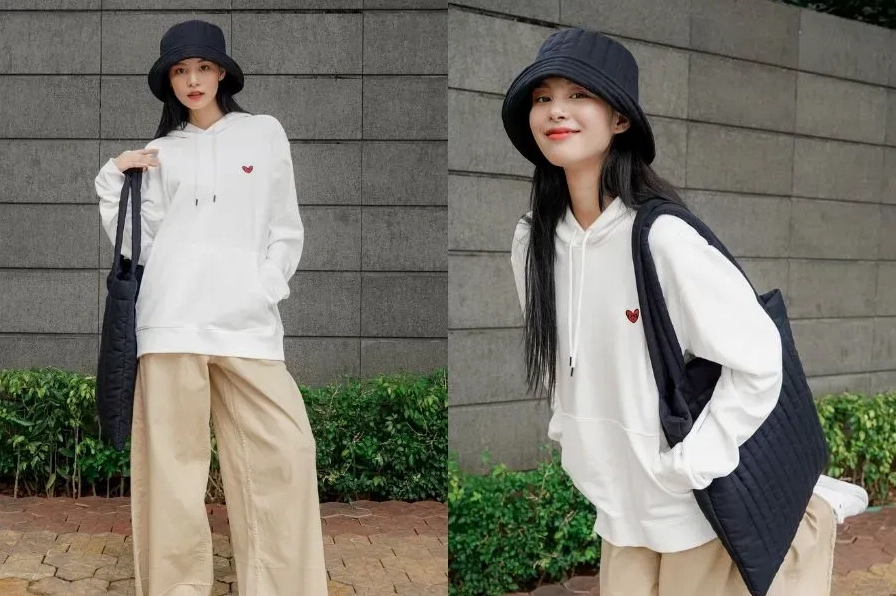 Cách phối áo hoodie nữ cùng quần kaki ống rộng