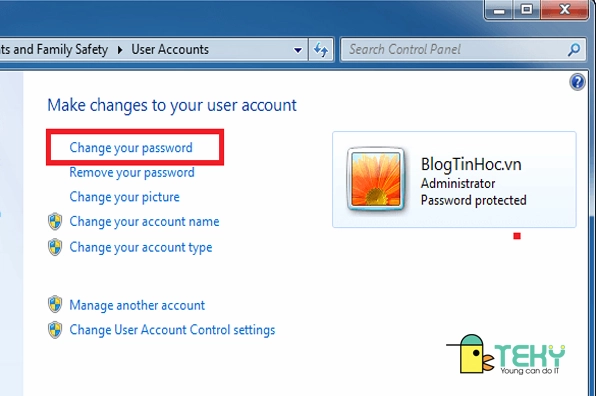 Hướng dẫn chi tiết cách cài pass laptop bảo mật dữ liệu an toàn tuyệt đối năm 2026 35 Cách thay đổi mật khẩu cho Windows 7 bước 1.2