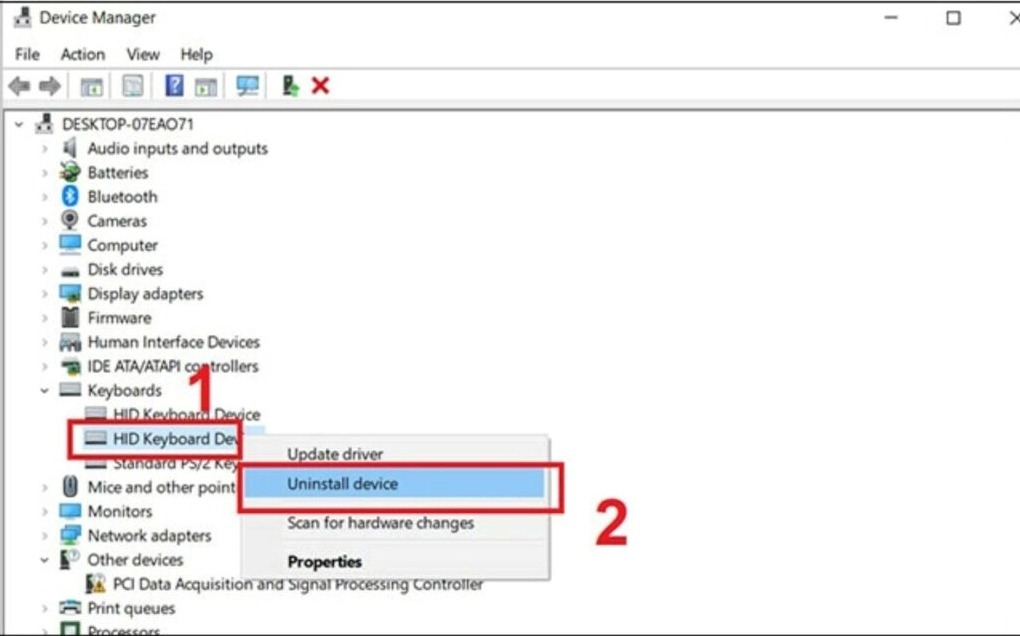 Cài đặt lại driver bàn phím trong Device Manager