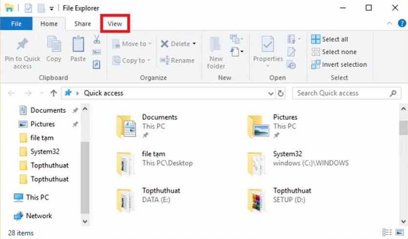 Cài đặt tắt lịch sử truy cập trong trình quản lý tệp tin