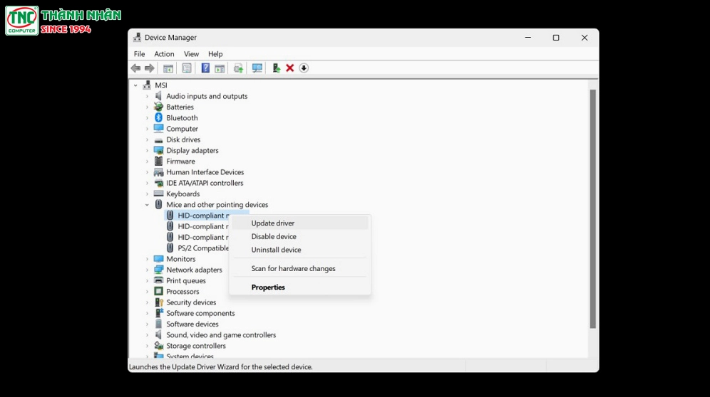 Cập nhật bản Driver của chuột cảm ứng
