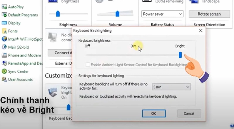 chỉnh thanh về Bright