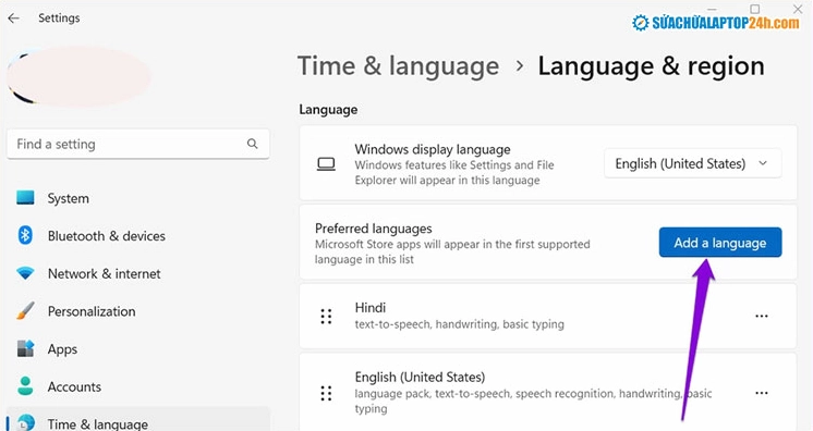 Hướng dẫn chi tiết cách đổi ngôn ngữ trên laptop Windows nhanh chóng 4 Chọn Add a language để chuyển đổi ngôn ngữ trên máy tính