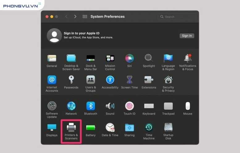 Hướng dẫn chi tiết cách thêm máy in vào laptop nhanh chóng và hiệu quả 24 Chọn biểu tượng Printer and Scanners trên máy Mac