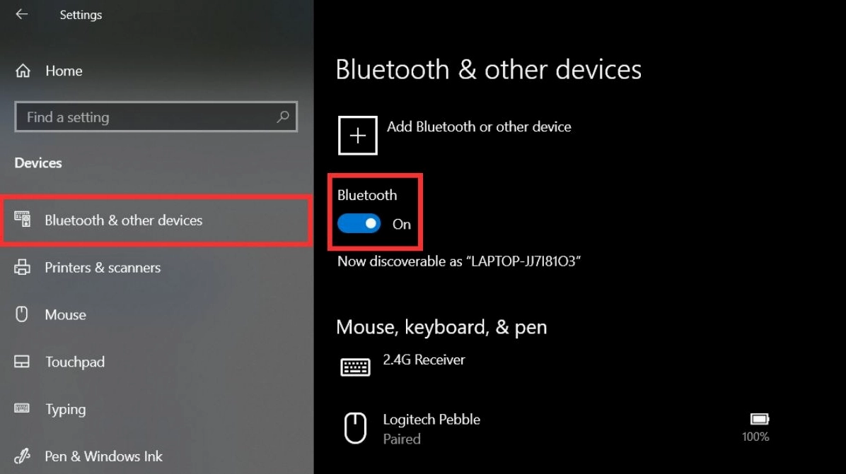 Hướng dẫn chi tiết cách bật bluetooth trên laptop dell inspiron nhanh chóng nhất 7 Chọn Bluetooth and other devices sau đó gạt công tắc Bluetooth sang vị trí On