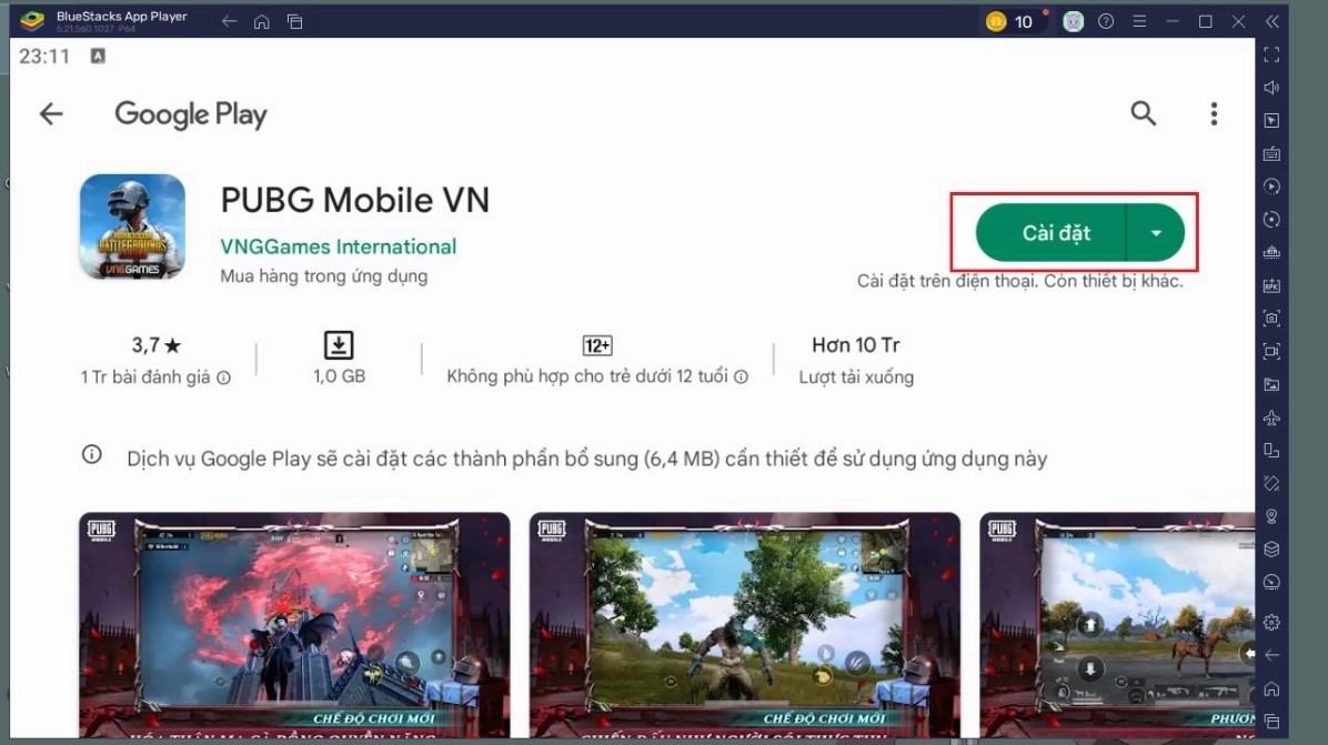 Chọn Cài đặt để tải PUBG Mobile PC