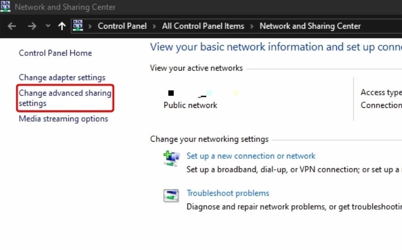 Hướng dẫn chi tiết cách kết nối 2 laptop để chơi game mượt mà không giật lag 11 Chọn Change advanced sharing settings ở menu bên trái