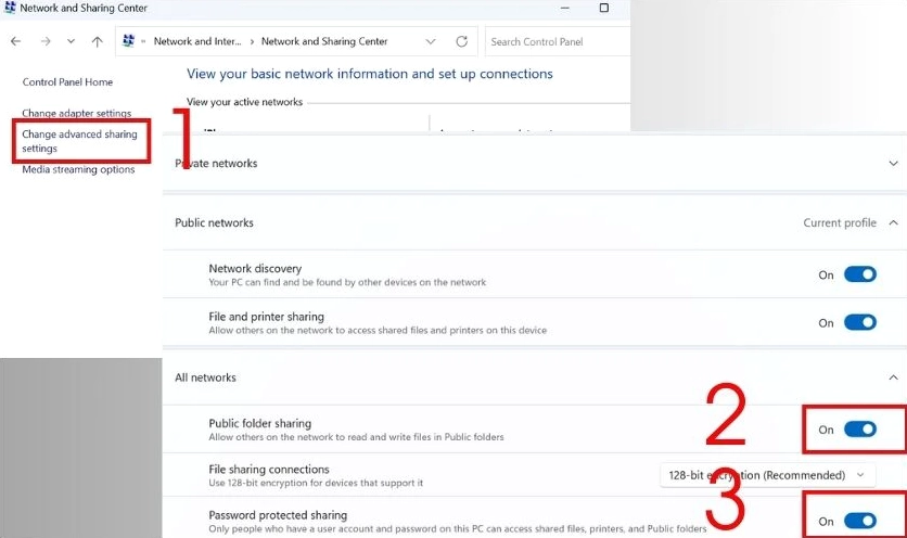 Hướng dẫn chi tiết cách truyền dữ liệu giữa 2 máy tính laptop hiệu quả nhất 26 Chọn Change advanced sharing settings