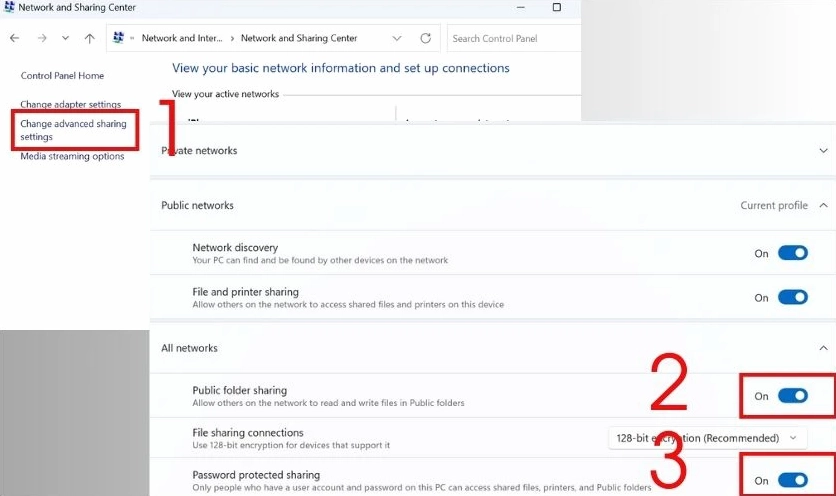 Chọn Change advanced sharing settings