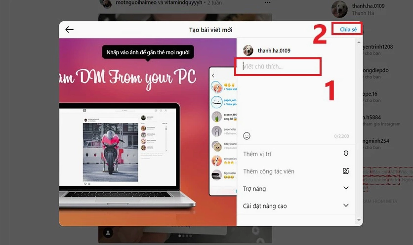 Hướng dẫn chi tiết cách nhắn tin trên Instagram bằng laptop đơn giản nhất 22 Chọn Chia sẻ