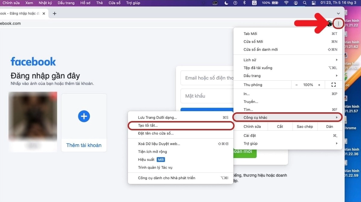 Chọn Công cụ khác > Tạo lối tắt…