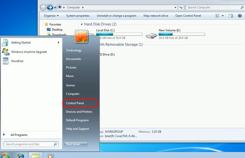 Chọn Control Panel