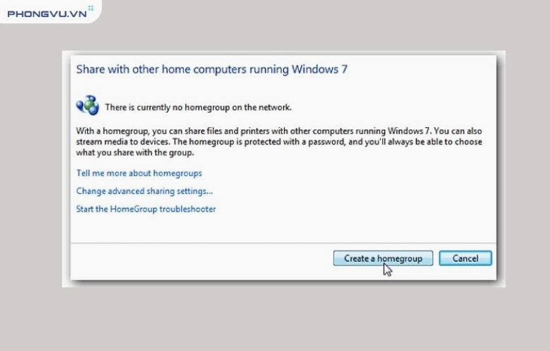 Hướng dẫn chi tiết cách thêm máy in vào laptop nhanh chóng và hiệu quả 19 Chọn Create a Homegroup để tạo nhóm chia sẻ nội bộ