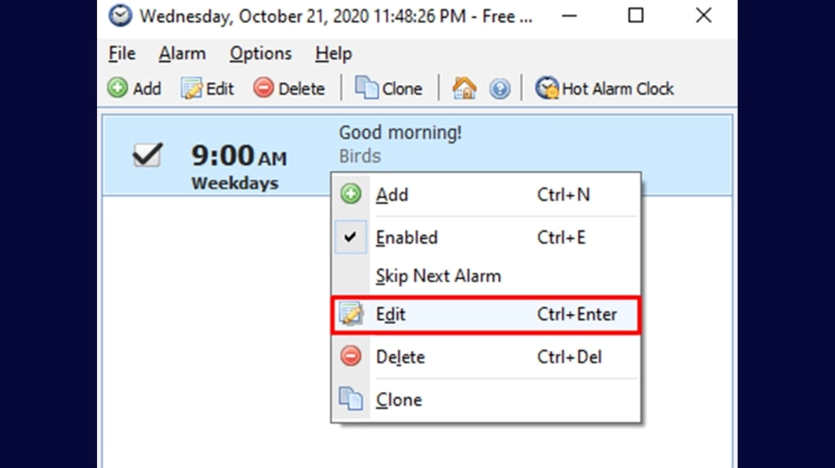 Hướng dẫn chi tiết cách đặt báo thức trên laptop nhanh chóng và hiệu quả 11 Chọn Edit để sửa lại báo thức