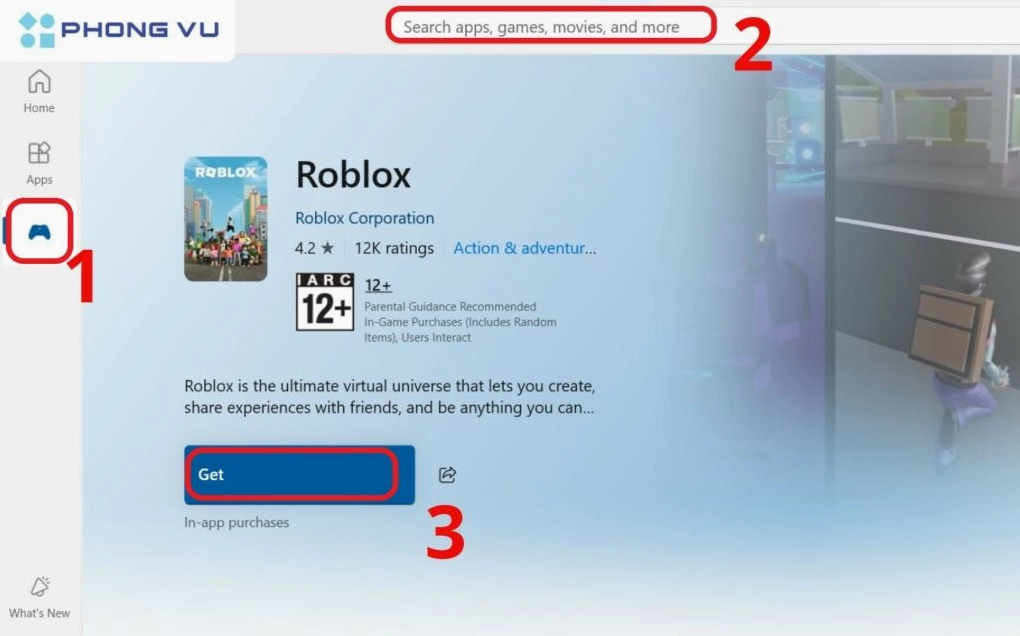 Chọn game và nhấp vào nút Get