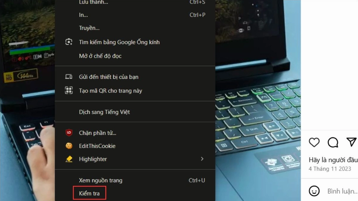 Chọn Inspect Kiểm tra
