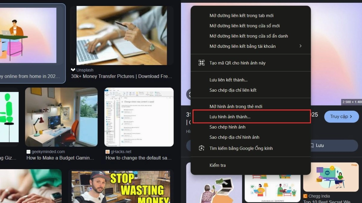 Chọn Lưu hình ảnh thành
