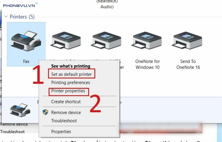 Hướng dẫn chi tiết cách thêm máy in vào laptop nhanh chóng và hiệu quả 14 Chọn máy in muốn chia sẻ chọn Set as default printer và tiếp tục chọn Printer properties
