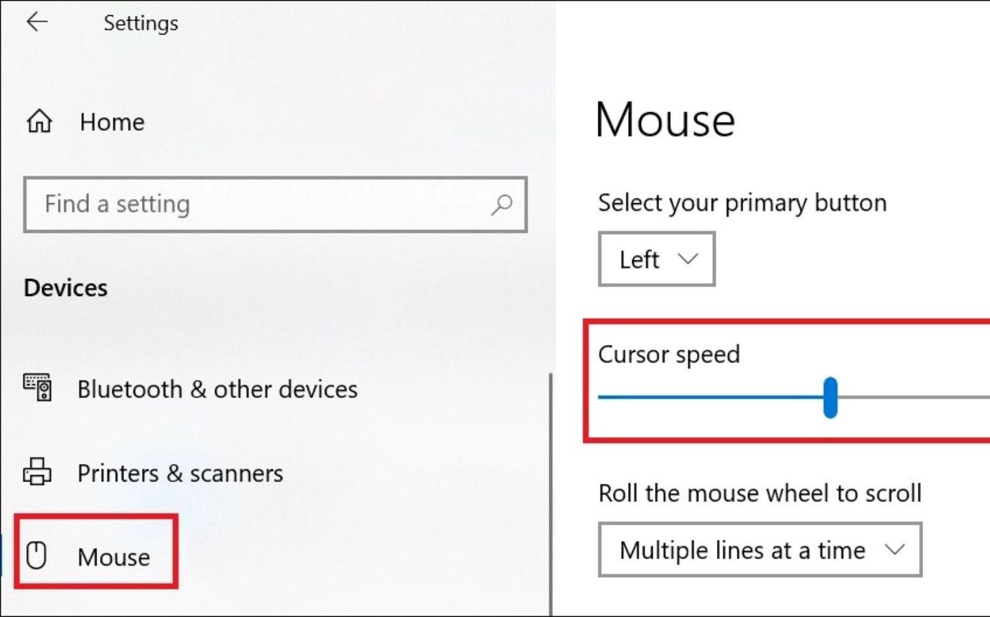 Chọn Mouse và điều chỉnh tốc độ theo nhu cầu sử dụng