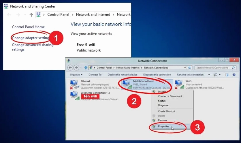 Hướng dẫn chi tiết cách phát wifi từ laptop cực kỳ đơn giản và hiệu quả nhất 14 Chọn mục Change adapter settings trong cài đặt mạng