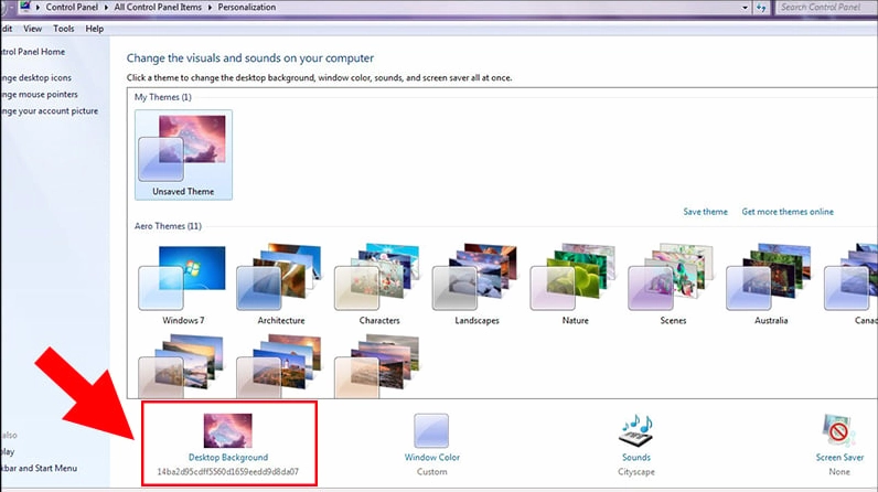 Chọn mục Desktop Background trong cửa sổ Appearance and Personalization